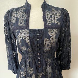 Anthropologie FEI Blue Silk & Cotton Blouse